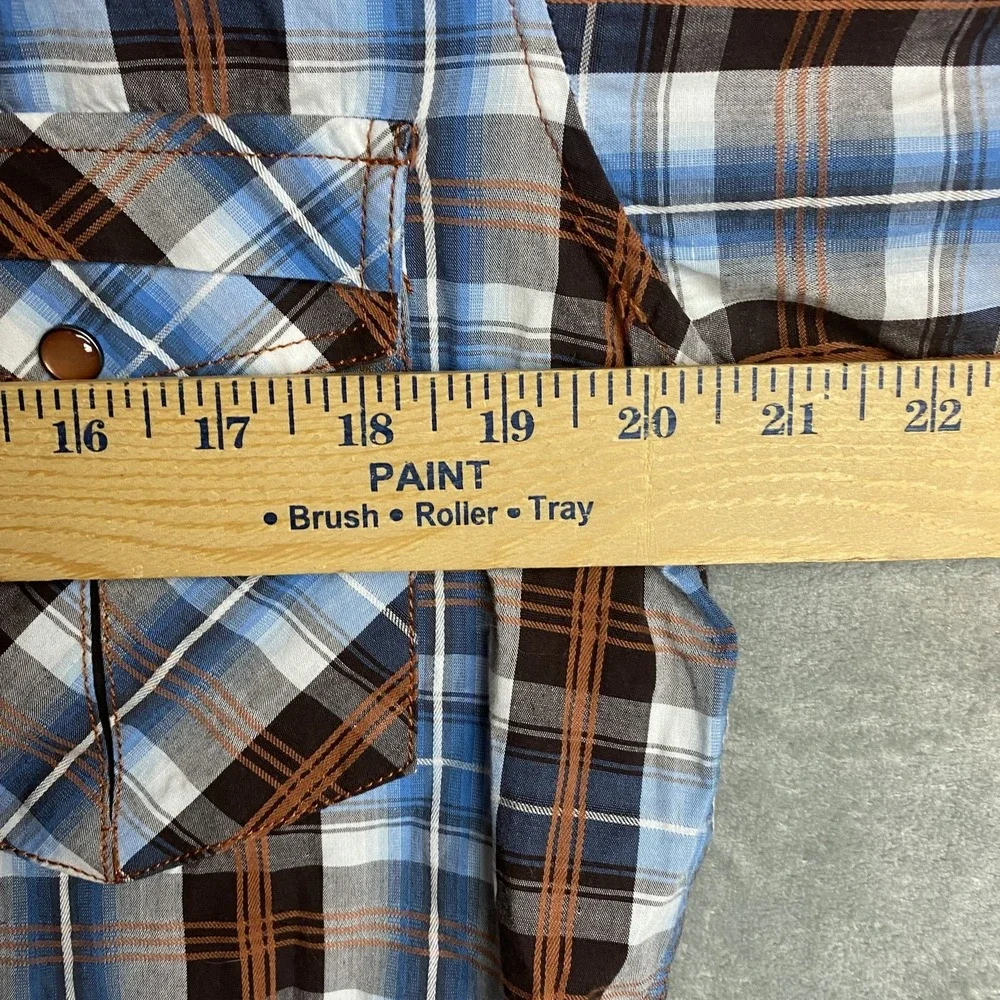 Panhandle Slim Men's M Plaid Western Shirt Blue Brown Embroidered